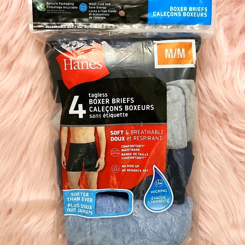 Brand New 4CT HANES MEN'S TAGLESS BOXER BRIEFS-M